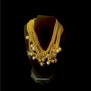Beautiful gold costume multi chain necklace with Stars, Pearls and Hearts.